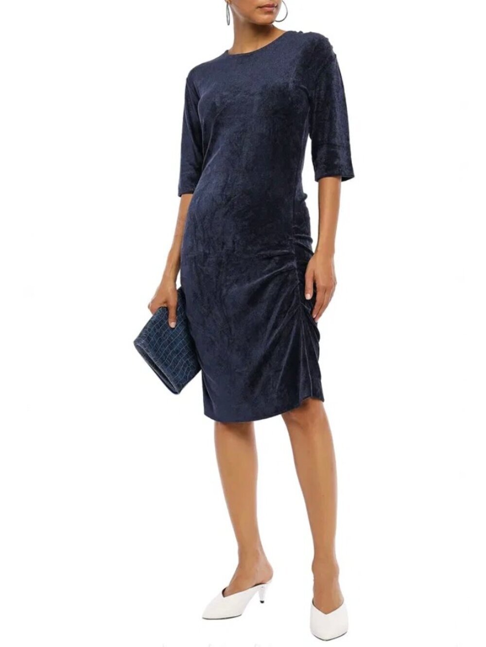 BY MALENE BIRGER Navy Blue Chenille Ruched Sheath Dress, Size M